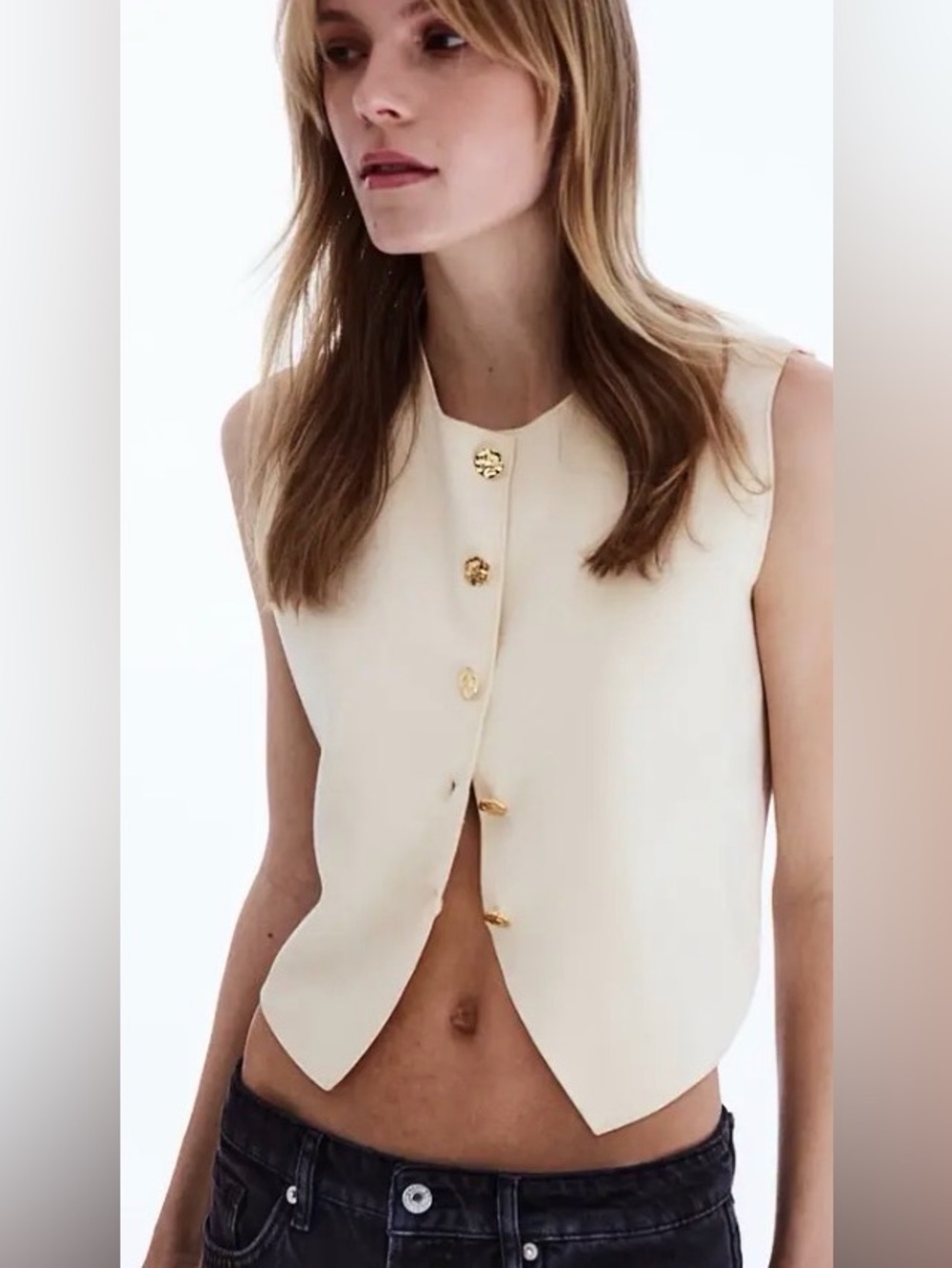 H&M Cream Jersey Vest with Gold Buttons